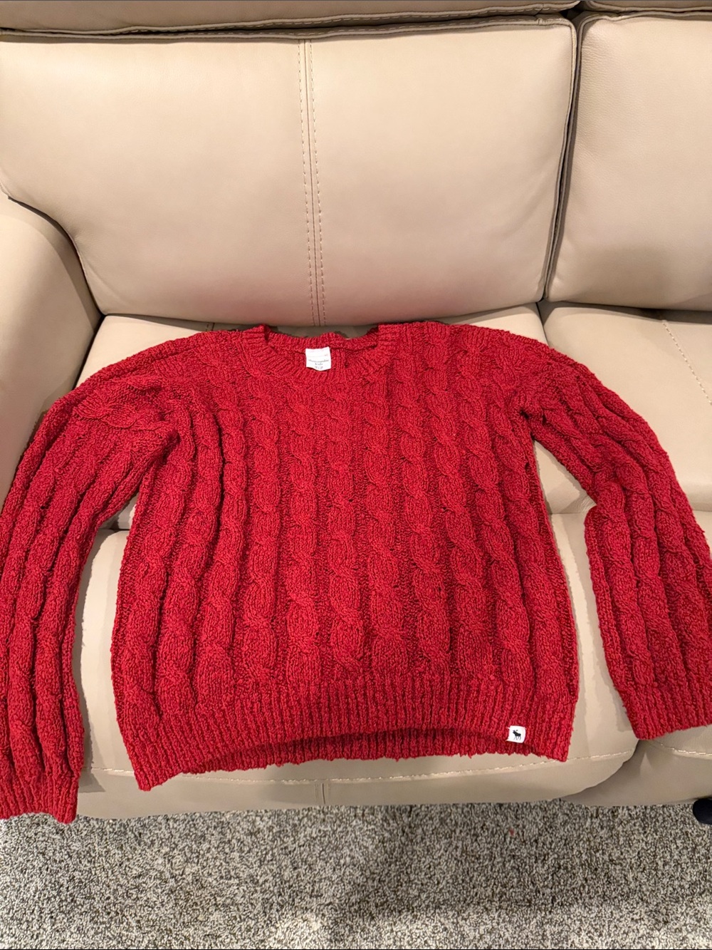 abercrombie kids Red Cable-Knit Crewneck Sweater